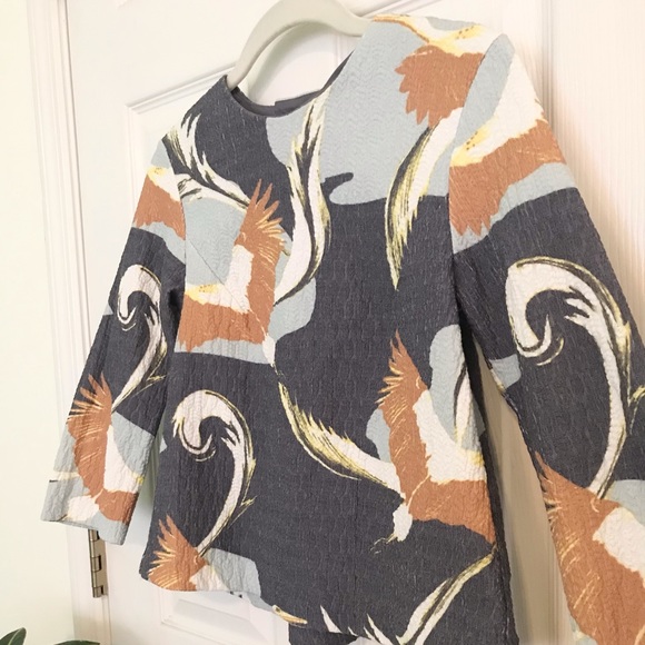 H&M Tops - COPY - Artsy cranes boxy cropped bird blouse